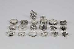 Sterling Silver .925 Curated Ring Assortment Various Sizes & Styles (20 Ring Lot)
