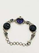 925 Sterling Silver Signed Sajen Hand Made Carved Amethyst And Mystic Topaz Accent Bracelet