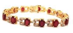 Fabulous 21.30CTW Oval Faceted Ruby & Diamond Bracelet in 14KYellow Gold Over Sterling Silver