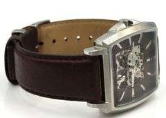 Kenneth Cole Tank Skeleton leather band watch