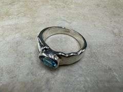 Sterling Silver Natural Gemstone Blue Topaz Ring Size 10