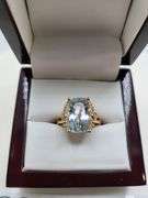Very fine one Aquamarine 6.18 CW ring in silver 14k gold plated with diamond accent