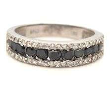 14kt White gold 0.75ctw black and white 3 row band