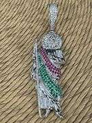 Rhodium Plated 925 Sterling Silver Multi Color CZ St Jude Hip Hop Pendant