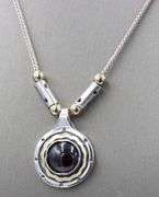 925 Sterling silver Garnet Cab 2 tone pendant on chain