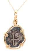Reproduction Atosha Sunken Treasure coin with gold bezel pendant on chain