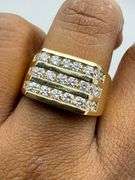 14K Yellow gold Men's Ring Three Row of 2.70ct