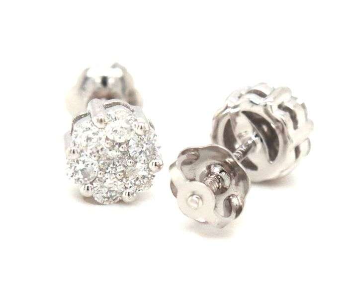 One pair of 14kt white gold 0.22ctw diamond cluster screw back earrings