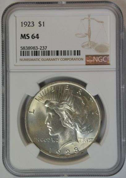 Nearly Gem BU 1923 Peace Silver Dollar. NGC MS64