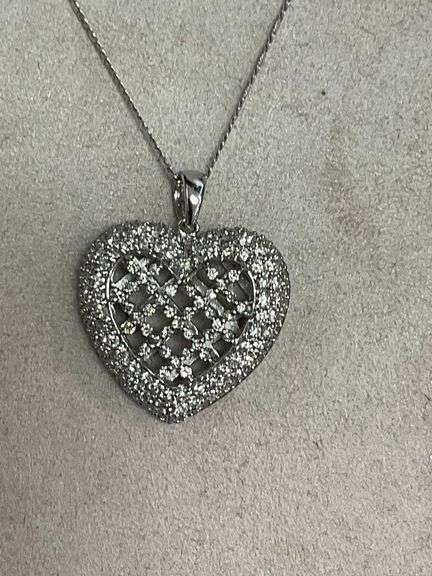 CERTIFIED 14K WHITE GOLD AND DIAMOND HEART PENDANT