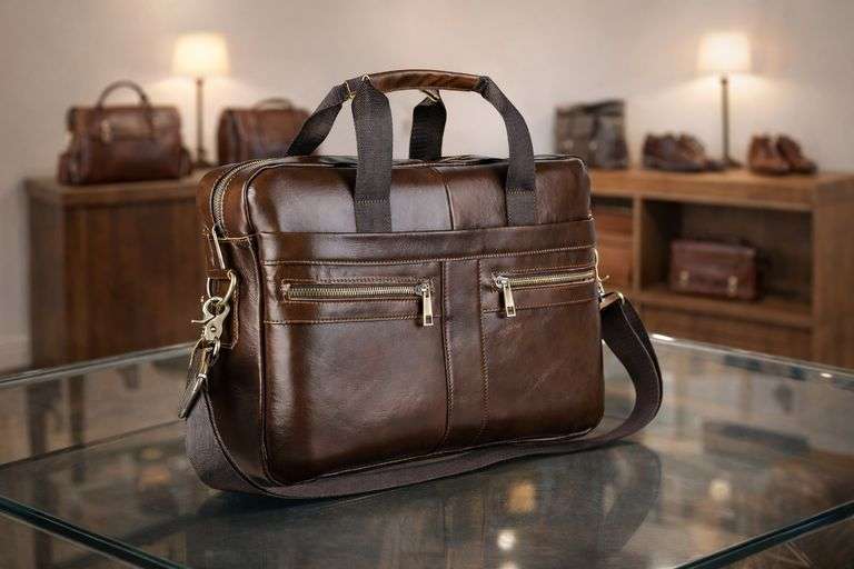 Genuine Leather Briefcase Messenger Bag