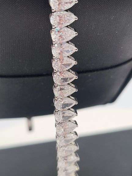 Stunning 14KT White Gold Pear Shaped Lab Diamond Tennis Bracelet 13 CTTW