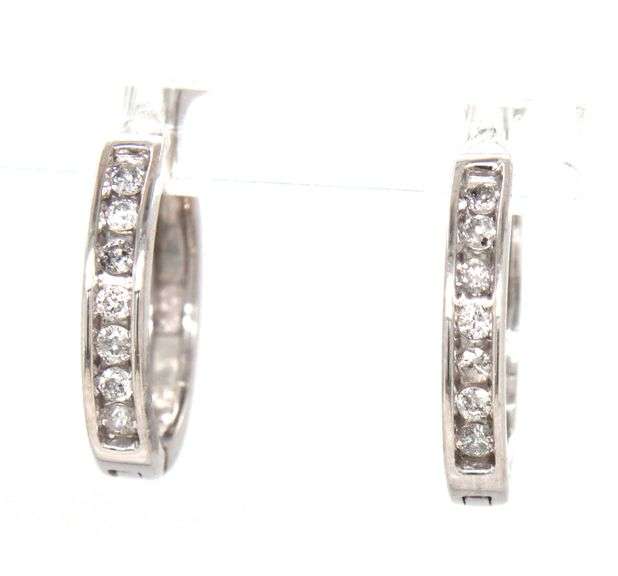 10kt White gold diamond accent hoop earrings