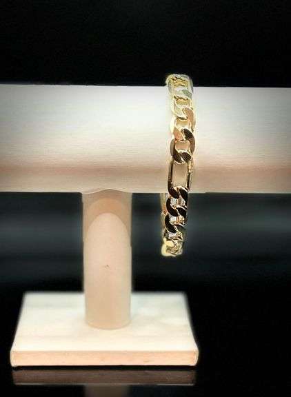 Sharp Italian 34.4 Gram 14 K Yellow Gold Plate Figaro Bracelet
