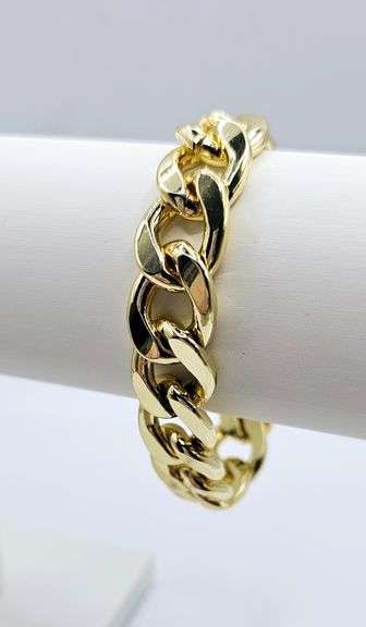 Strong 63.5 Gram 14 Kt Gold Plate Curb Link Bracelet