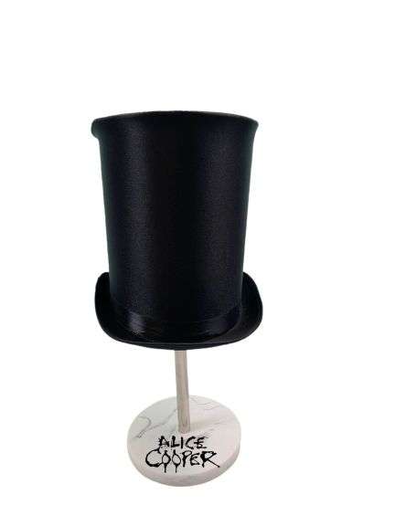Alice Cooper Autographed Tophat Full Sketch & Display Stand Exact Video Proof