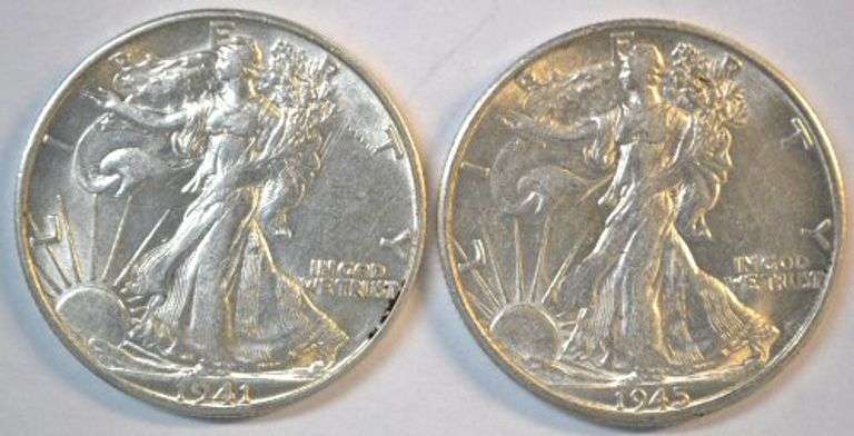 Flashy slider/BU 1941-S and 1945-S Walking Liberty Half Dollars