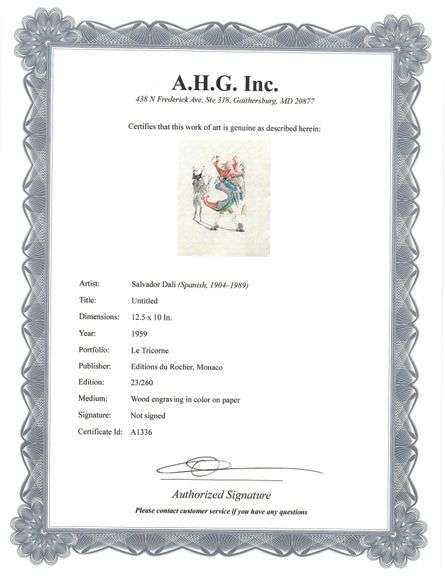 Highly Collectible and Rare Salvador Dali Wood Engraving Circa 1959