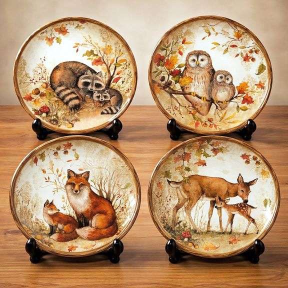 Set of 4 Pine Forest Ceramic Salad and Dessert Plates