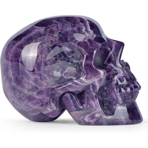 Hand Carved Natural Quartz Amethyst Crystal Skull