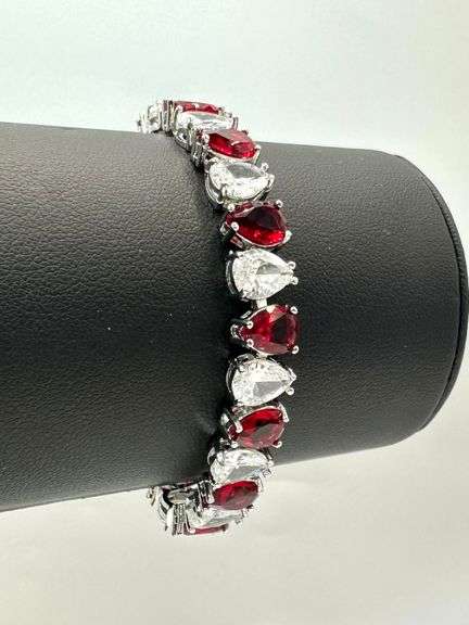 18 Kt White Gold Plated 32.5 Ctw Simulated Ruby Tennis Bracelet
