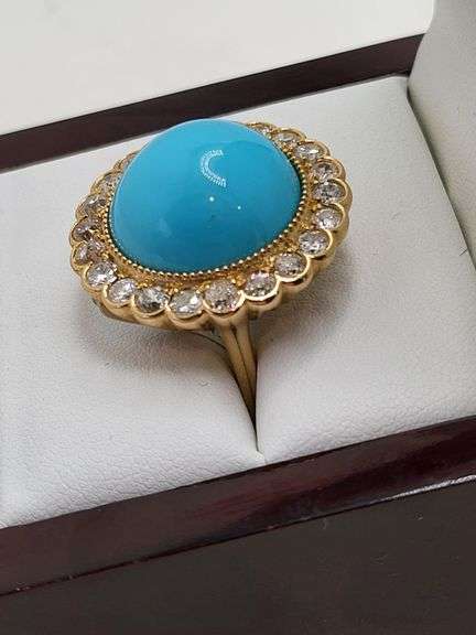 18k Gold Turquoise Ring with Diamond Accents