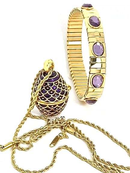 Handcrafted Amethyst Egg Pendant & Bracelet Set – 24K Gold Vermeil