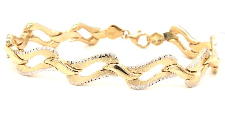 14kt Two tone gold diamond cut woven link bracelet