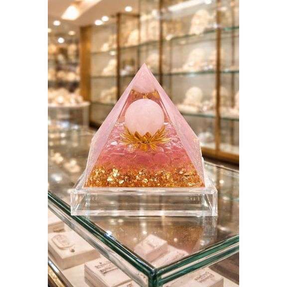 Rose Quartz Pyramid with Flower of Life