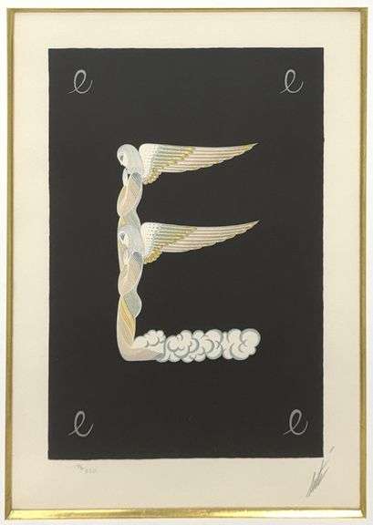 Erte "E" Serigraph Signed Limited Edition from "The Alphabet" Suit Framed
