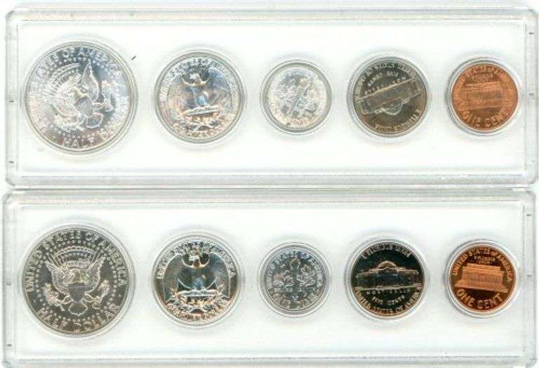 1964 5-pc Uncirculated Year Set & 1964 5-pc Proof Sets. Custom holders