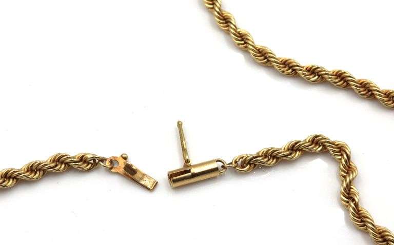 14kt Yellow gold long rope chain necklace