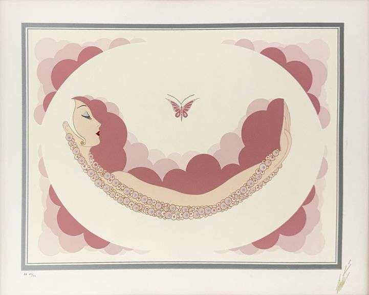 Erte "Repose" Estate Serigraph with Foil Stamping Framed