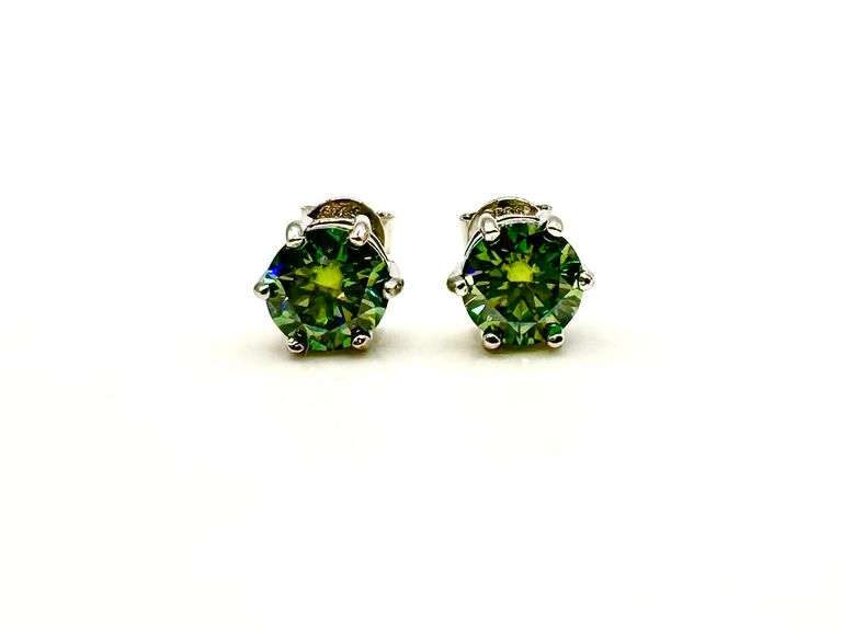 Beautiful White Gold Plated 2 Ctw Green Fire Moissanite Earrings