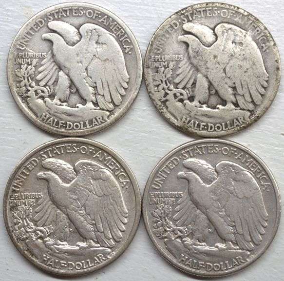 (1918-S, 1923-S, 1938, 1942) Lot of 4 Walking Liberty Half Dollars 90% Silver