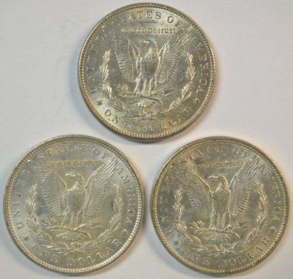 Creamy-white run of 3 Diff. AU/BU Morgan Silver Dollars