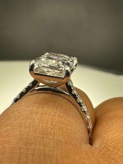 14K White Gold Radiant Cut Lab Diamond Ring of 4.57 Ct