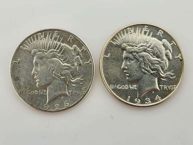 1926-S & 1934 Silver Peace Dollars Polished/Cleaned