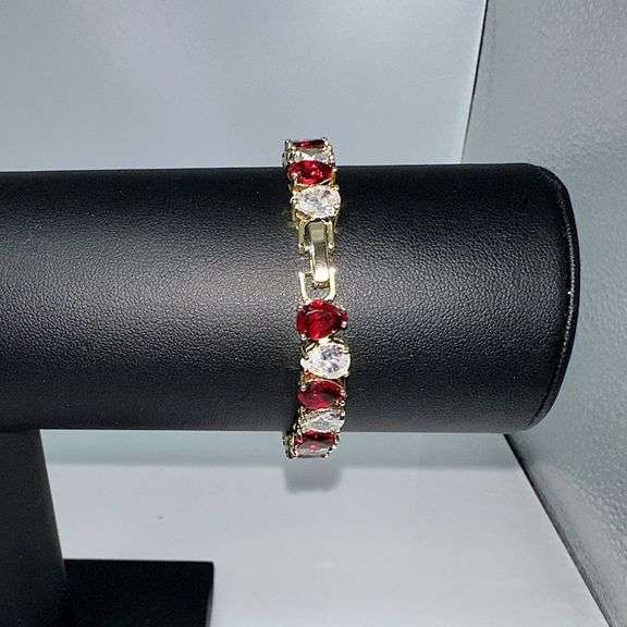 18 Kt. Yellow Gold Plated 32.5 Cwt. Simulated Ruby Tennis Bracelet