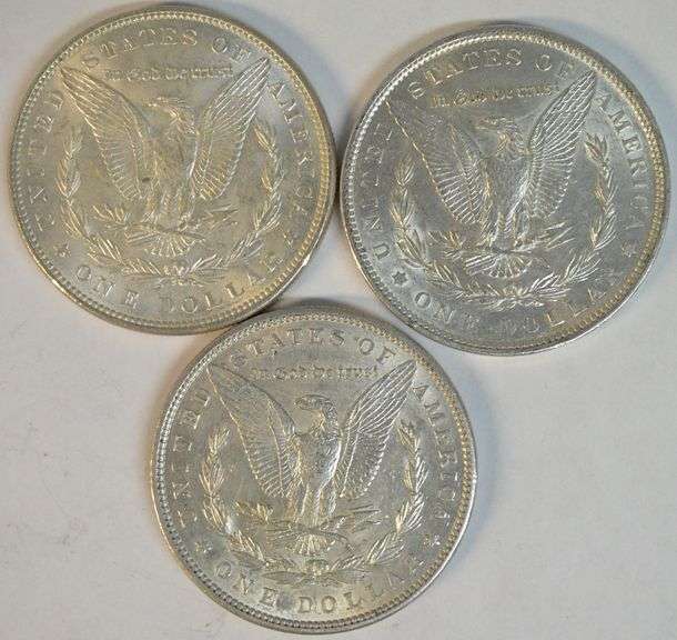 3 Flashy-white AU/BU Morgan Silver Dollars: 1887, 1889, & 1900