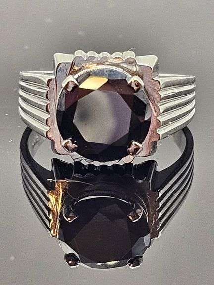 14 Kt. White Gold Plate 5.65 Cwt. Black Simulated Diamond Ring