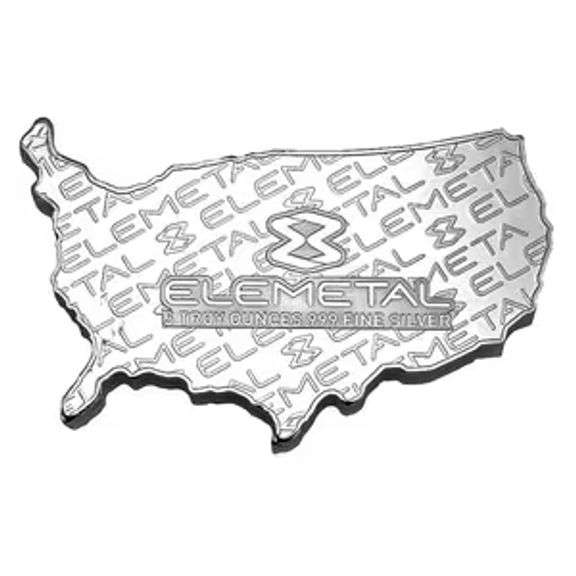 USA Map Design!  Elemetal 5 oz Silver Bar