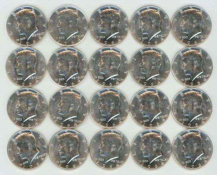 Blazing-white Choice to Gem BU Roll of 20 Silver 1964 Kennedy Halves