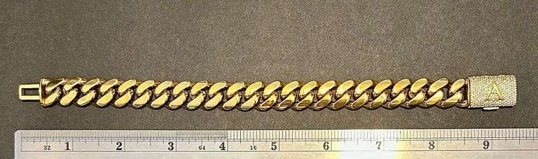 Sharp Gold Plate Monogramed Initial "A" Curb Link Bracelet