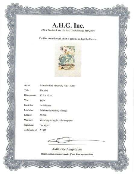 Highly Collectible and Rare Salvador Dali Wood Engraving from Le Tricorne