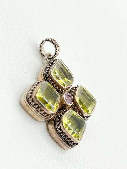 Vintage 925 Sterling Silver Lori Bonn Four Cushion Cut Lemon Citrine Pendant