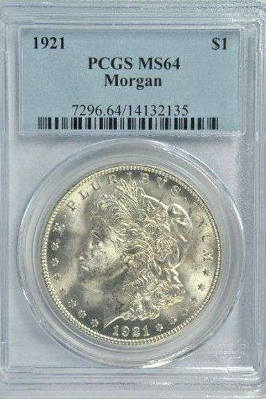 Nearly Gem BU 1921 Morgan Silver Dollar. PCGS MS64