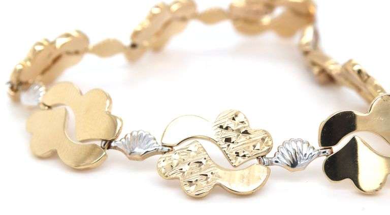 18kt 2 Tone gold high polished and diamond cut fancy link bracelet