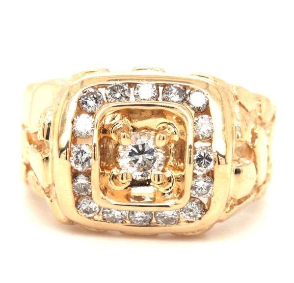 14kt Yellow gold 0.90ctw diamond Nugget gent's ring
