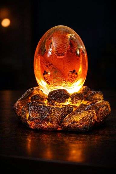 Glowing Lava Dragon Egg with Base